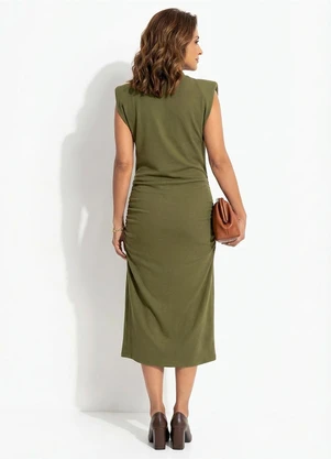 Quintess - Vestido Verde Midi Drapeado em Malha Crepe - QUINTESS