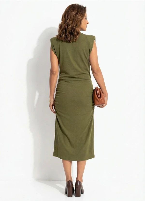 Quintess - Vestido Verde Midi Drapeado em Malha Crepe 2