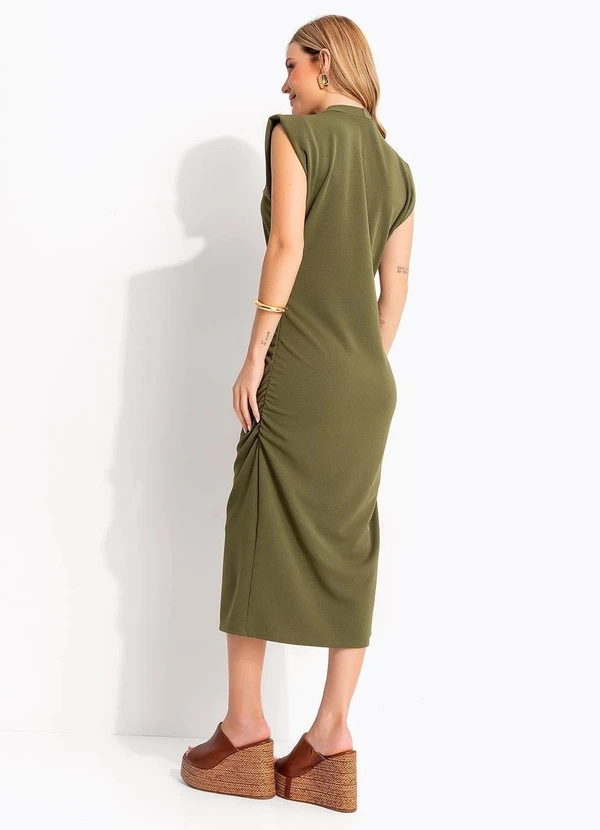 Quintess - Vestido Verde Midi Drapeado em Malha Crepe 5