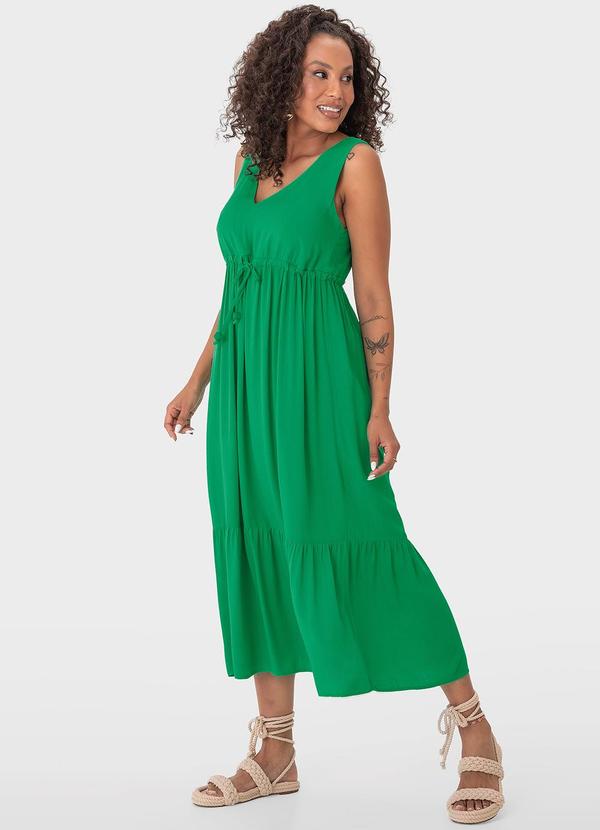 Malwee - Vestido Verde Midi Evasê Acinturado