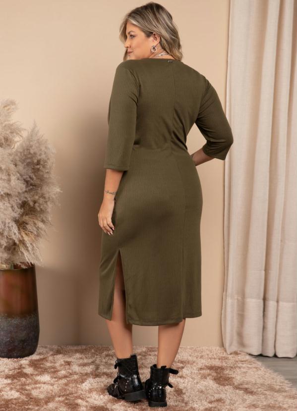 Quintess - Vestido Verde Midi Mangas 3/4 com Bolsos 4