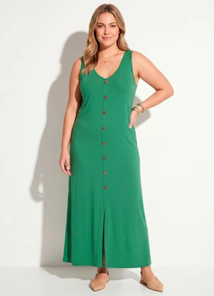 Quintess - Vestido Verde Midi sem Mangas com Botões - QUINTESS