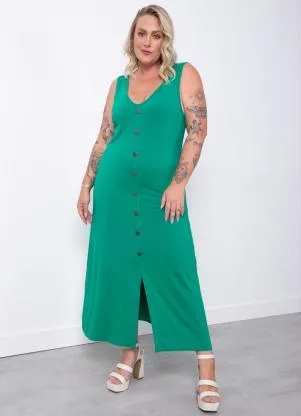 Quintess - Vestido Verde Midi sem Mangas com Botões - QUINTESS