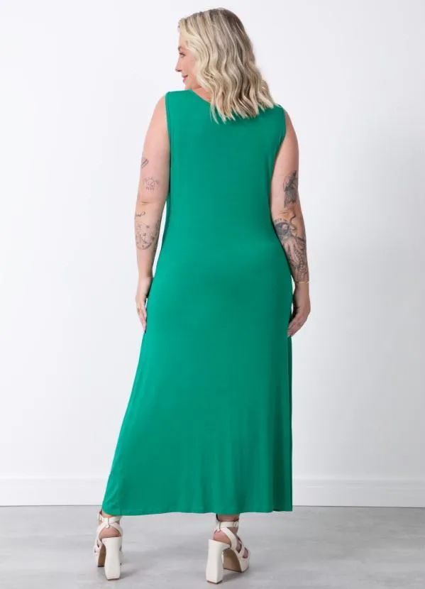 Quintess - Vestido Verde Midi sem Mangas com Botões 7