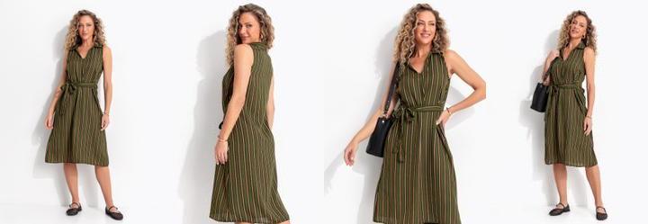 Vestido Verde Militar em Crepe Plano