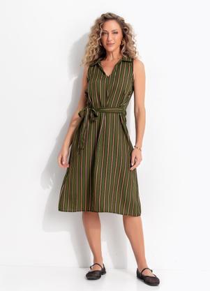 Vestido Verde Militar em Crepe Plano