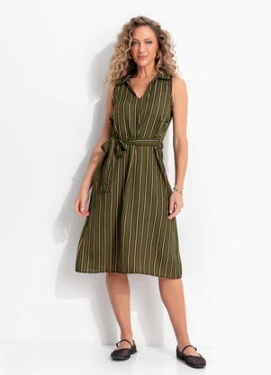 Quintess - Vestido Verde Militar em Crepe Plano - QUINTESS