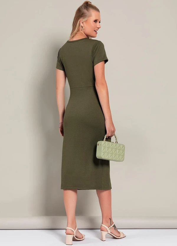 Moda Pop - Vestido Verde Militar em Malha Crepe 4