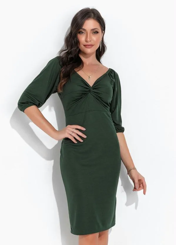 Vestido Verde Militar em Malha Moda Pop