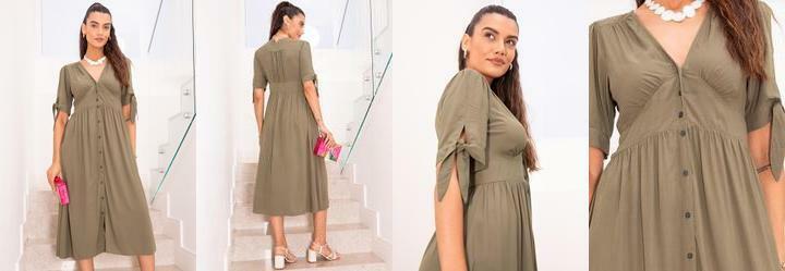 Vestido Verde Militar em Viscose Plana
