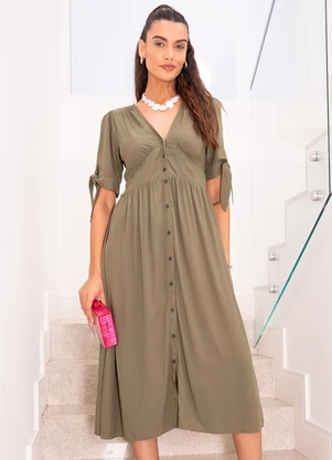 Quintess - Vestido Verde Militar em Viscose Plana - QUINTESS