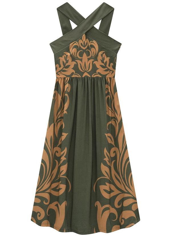 Enfim - Vestido Verde Militar Midi Arabescos