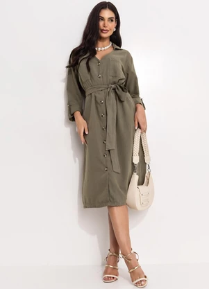 Quintess - Vestido Verde Oliva em Jeans - QUINTESS