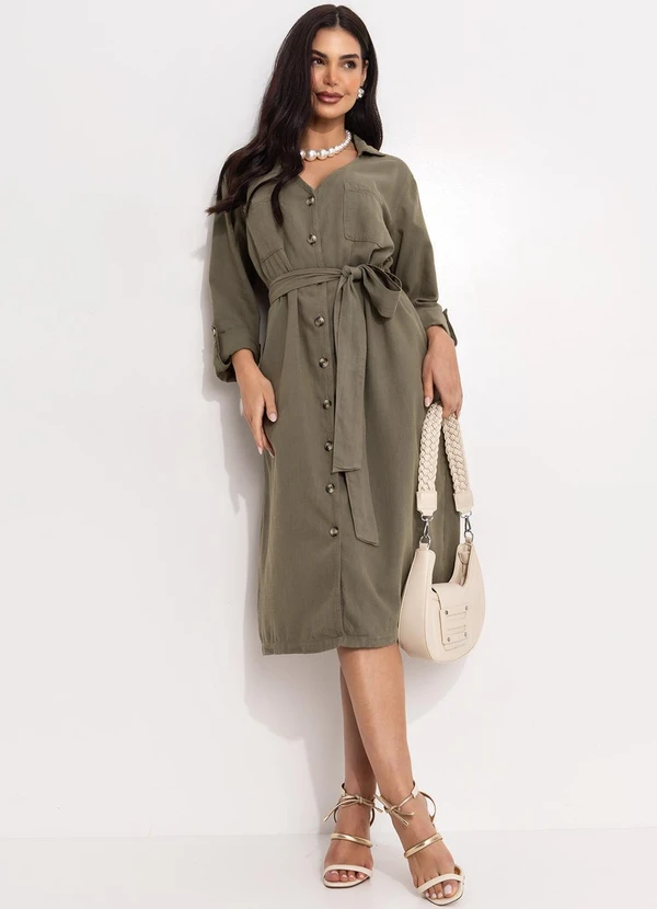 Quintess Vestido Verde Oliva em Jeans