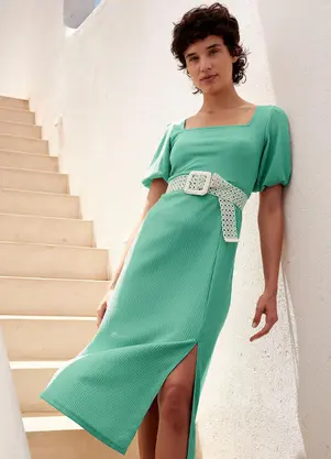bonprix - Vestido Verde Turquesa em Malha Texturizada - BONPRIX