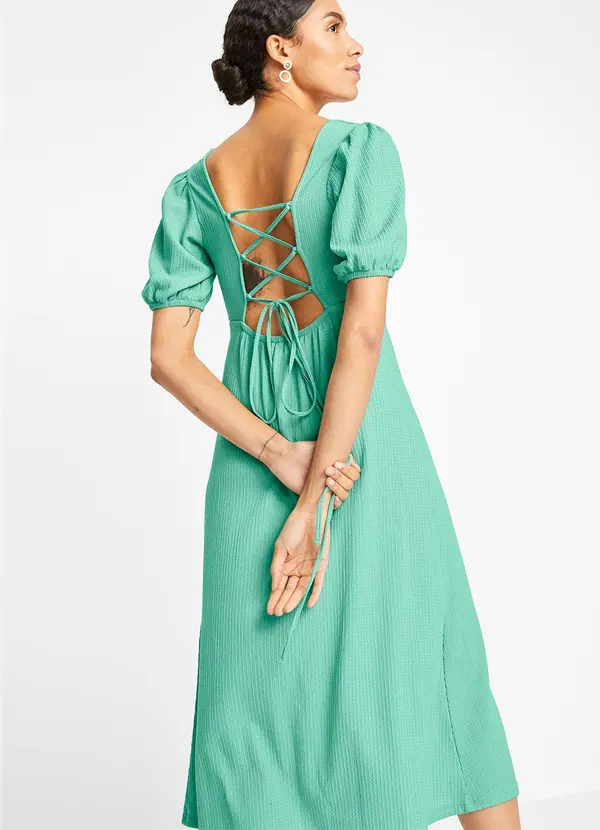 bonprix - Vestido Verde Turquesa em Malha Texturizada 2