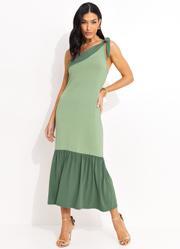 Vestido Verde um Ombro S com Amarrao