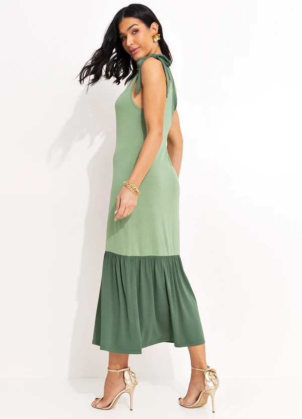 Quintess Vestido Verde um Ombro Só com Amarração