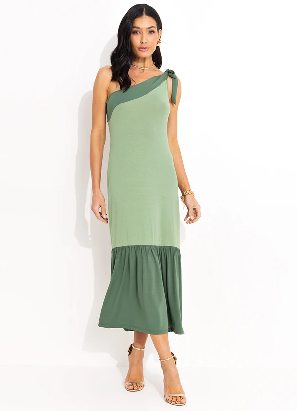 Quintess - Vestido Verde um Ombro Só com Amarração 3