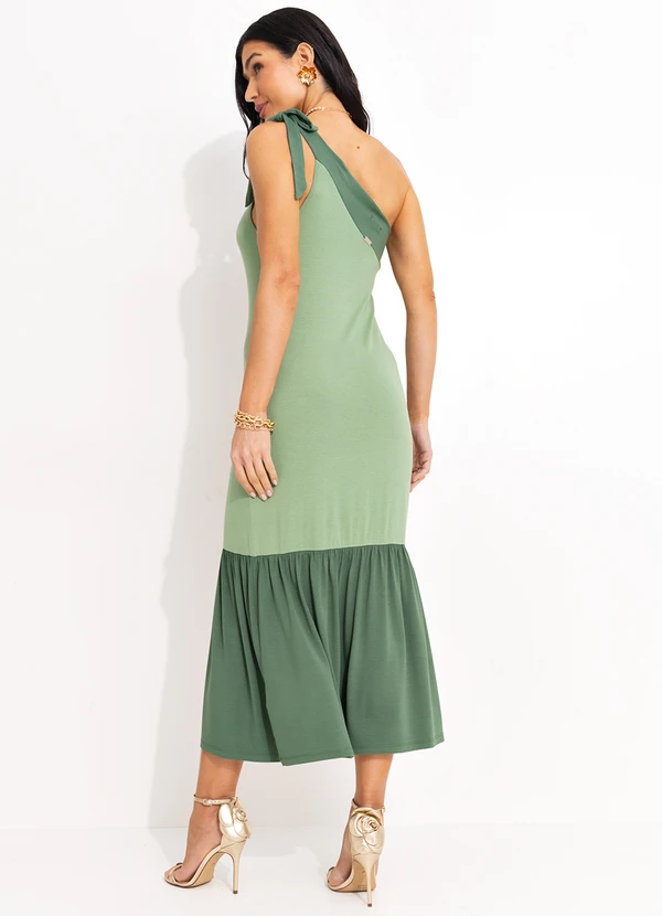 Quintess - Vestido Verde um Ombro Só com Amarração 4