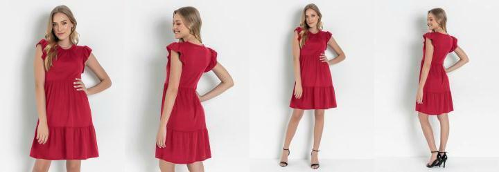 Vestido Vermelha com Manga em Babado