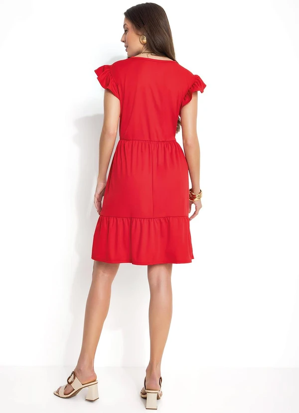 Moda Pop - Vestido Vermelha com Manga em Babado 3