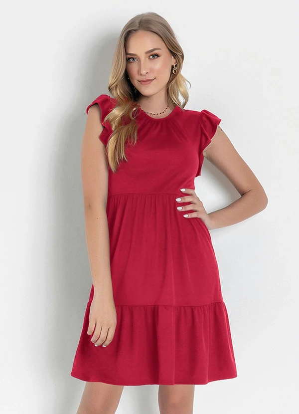 Moda Pop - Vestido Vermelha com Manga em Babado 5