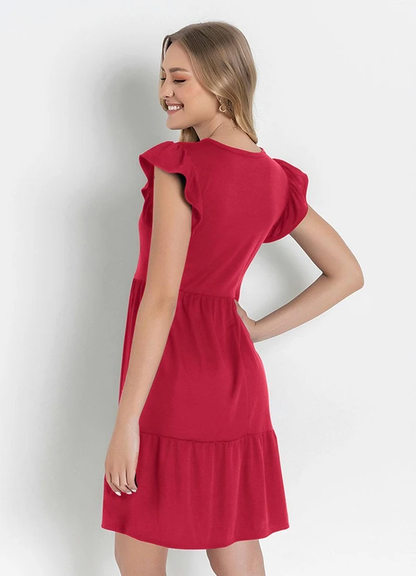Moda Pop - Vestido Vermelha com Manga em Babado 6