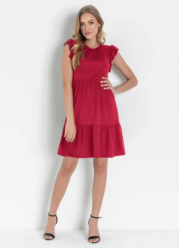 Moda Pop - Vestido Vermelha com Manga em Babado 7