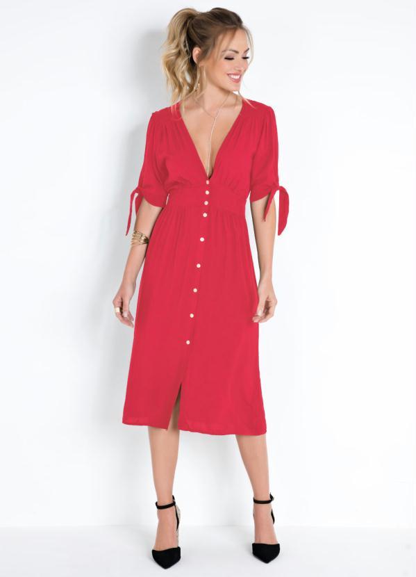 Quintess - Vestido Vermelho com Abertura em Botões 3