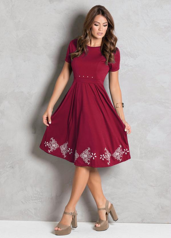 Rosalie - Vestido Vermelho com Pérolas Moda Evangélica 3