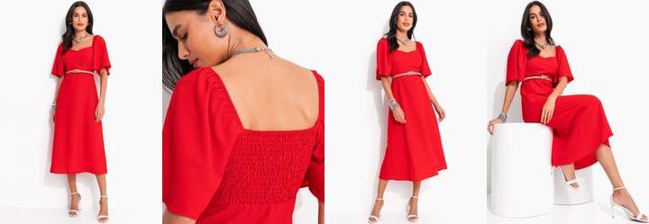 Vestido Vermelho em Crepe Plano