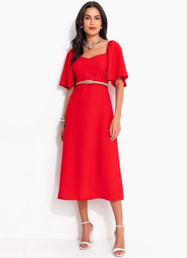 Quintess Vestido Vermelho em Crepe Plano