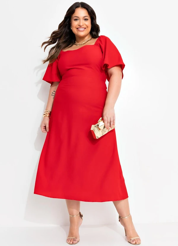 Quintess - Vestido Vermelho em Crepe Plano 4