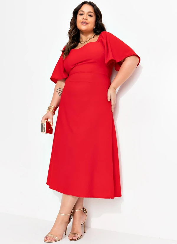 Quintess - Vestido Vermelho em Crepe Plano 2