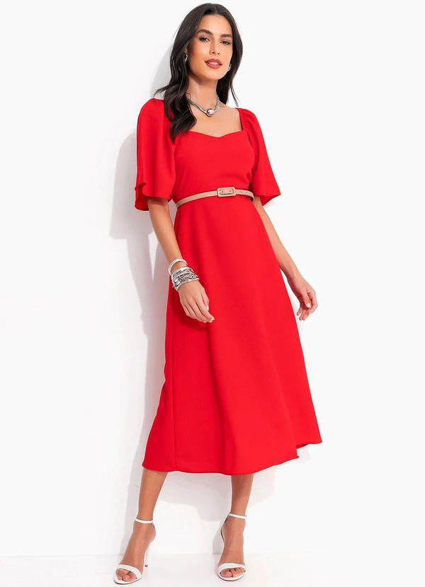 Quintess - Vestido Vermelho em Crepe Plano 13