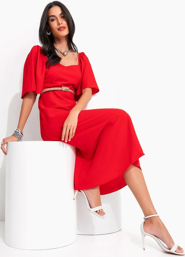 Quintess - Vestido Vermelho em Crepe Plano 12