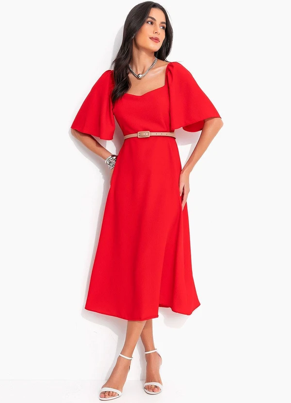 Quintess - Vestido Vermelho em Crepe Plano 11