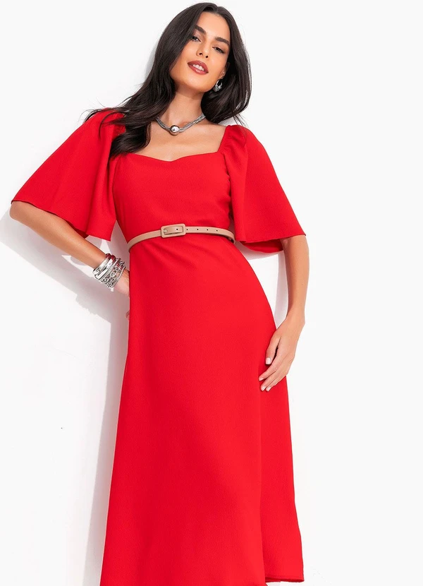 Quintess - Vestido Vermelho em Crepe Plano 9