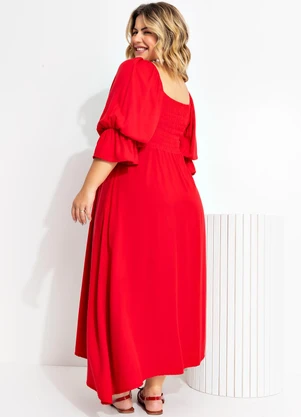 Quintess - Vestido Vermelho em Viscose Plana Sarjada - QUINTESS