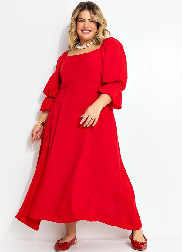 Quintess - Vestido Vermelho em Viscose Plana Sarjada 3