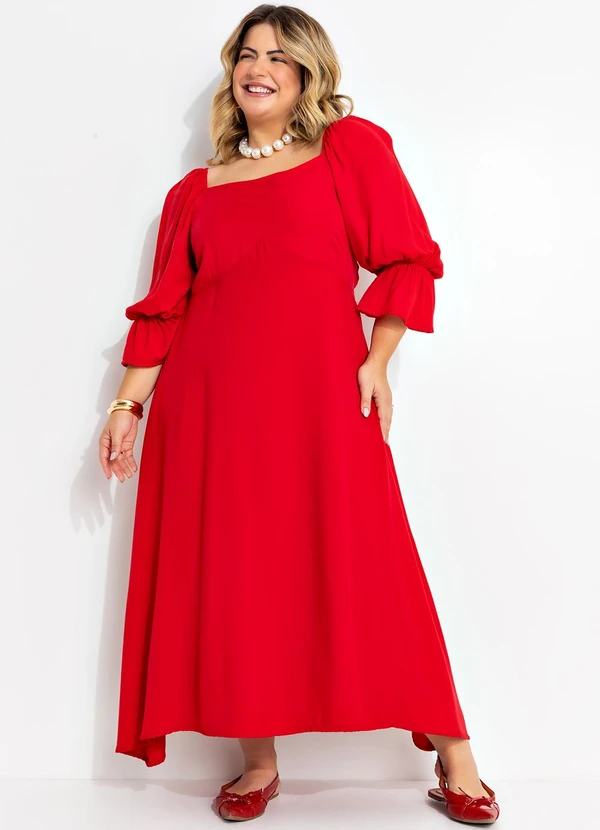 Quintess - Vestido Vermelho em Viscose Plana Sarjada 5