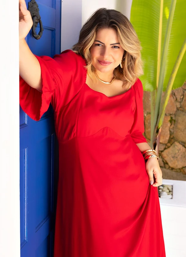 Quintess - Vestido Vermelho em Viscose Plana Sarjada 6