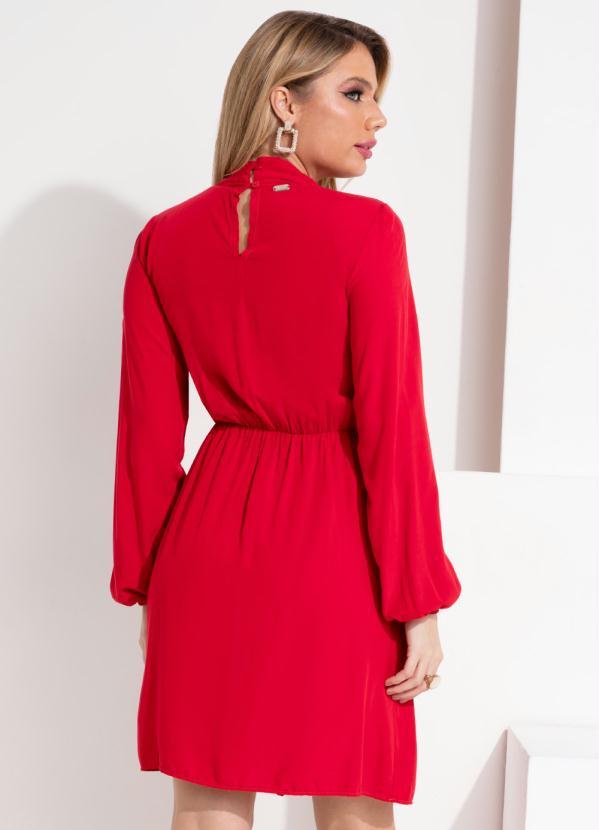 Outlet - Vestido Vermelho Mangas Longas com Babado 2