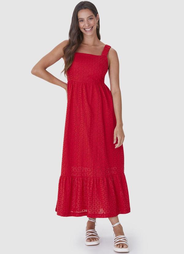 Malwee - Vestido Vermelho Midi Evasê em Laíse
