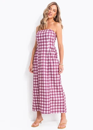 Quintess - Vestido Vichy Bordô em Malha Crepe - QUINTESS