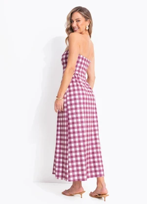 Quintess - Vestido Vichy Bordô em Malha Crepe - QUINTESS