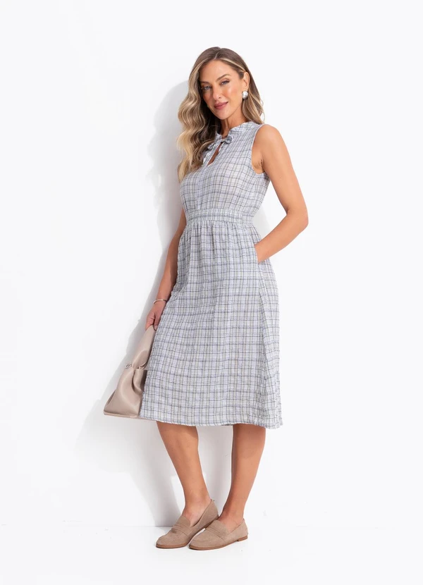 Quintess - Vestido Vichy Verde em Gaze