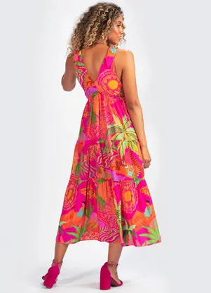 Farm - Vestido Viscose Bronzeado Rosa - FARM