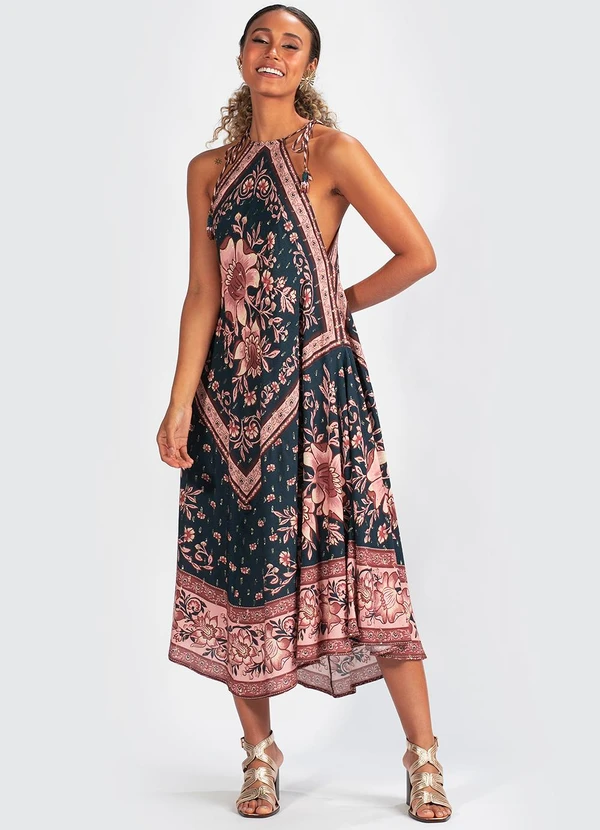 Farm - Vestido Viscose Jardim Boho Azul